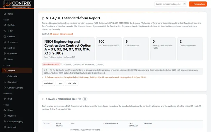NEC4 standard-form report
